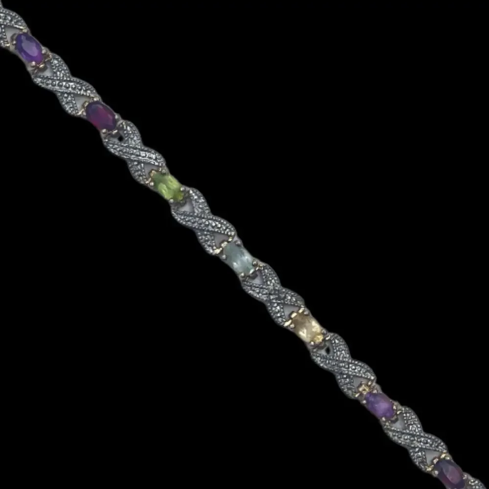 Designer Victoria Townsend Signed Tennis Bracelet Multi Gemstone Sterling Silver